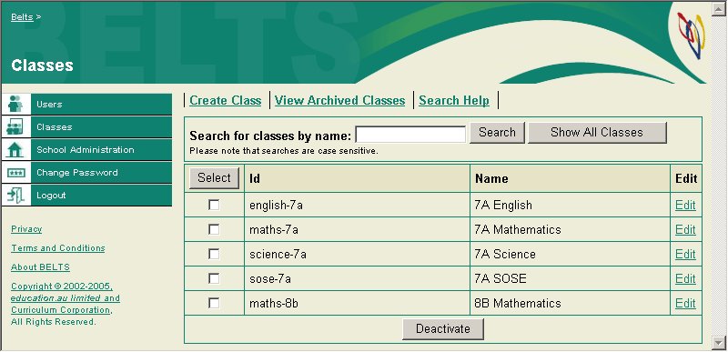 Classes Screen