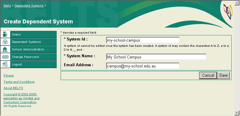 Create Dependent System Screen