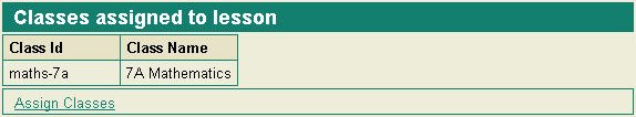 Classes Assigned to Lesson Screen