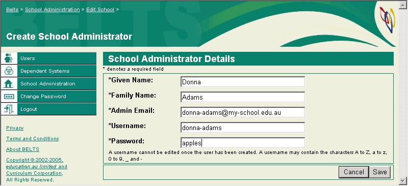 Add School Administrator Screen