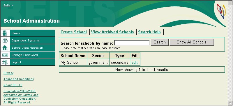 Active Schools List Screen